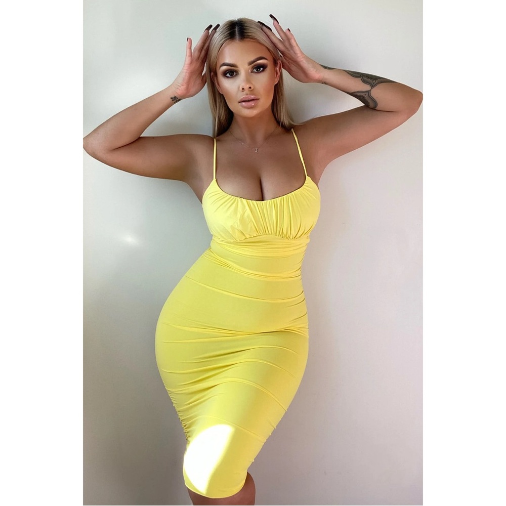 Fashion Nova yellow double lined midi dress